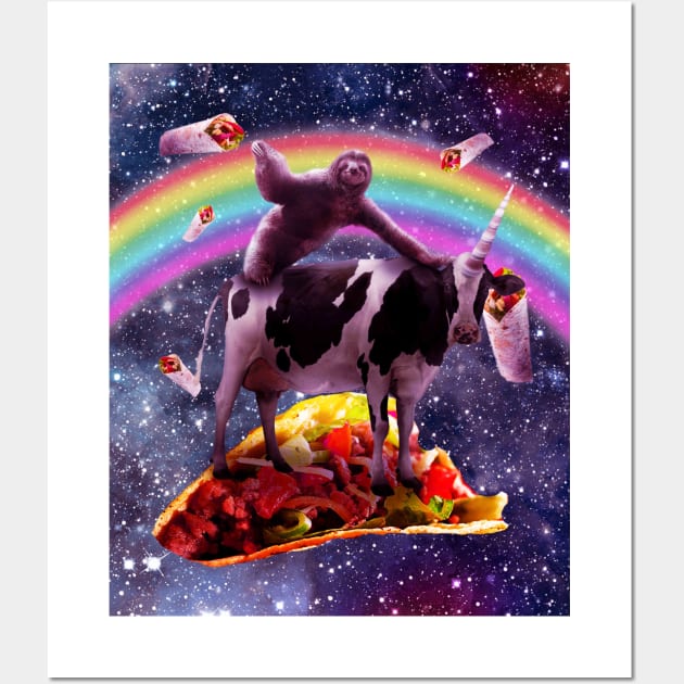 Space Sloth Riding Cow Unicorn - Taco & Burrito Wall Art by Random Galaxy